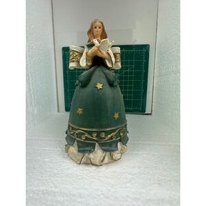 Green Polystone Angel Holding Dove Figurine Christmas Decor Home Decoration